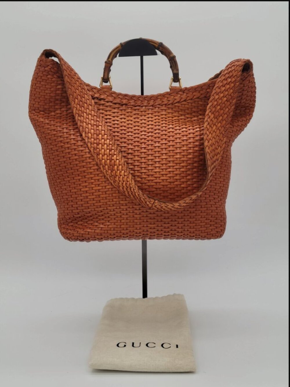 Vintage Tom Ford Gucci Woven Leather with Bamboo Handles